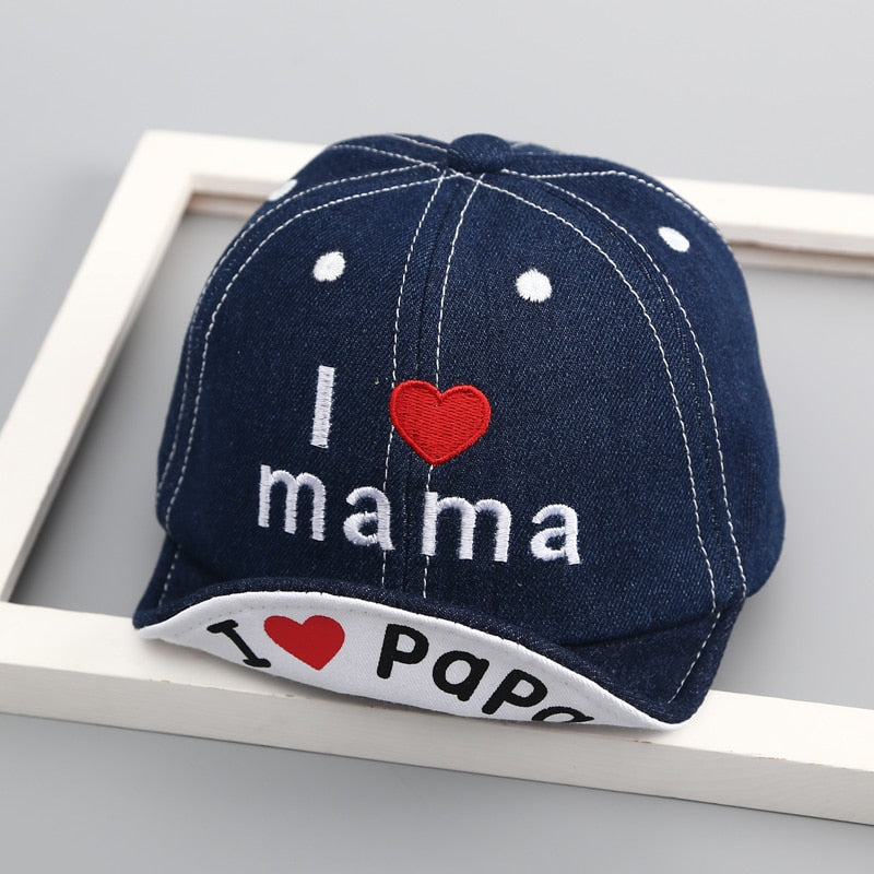 6-24 Months Spring Summer Baby Hat Baby Girls Boys Denim Baseball Cap Kids I Love Mama and Papa Flat Cap Children Sun Hat