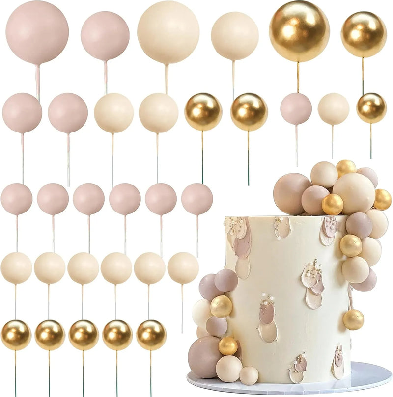 Apricot Gold Light Brown Ball Cake Topper Shaped Cupcake Insert Cake Topper for Bear Theme Birthday Party Favors Wedding Decor