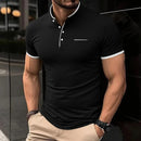 New Men's Casual and Fashionable Solid Color Short Sleeved Stand Up Collar T-shirt Summer Versatile and Comfortable Top