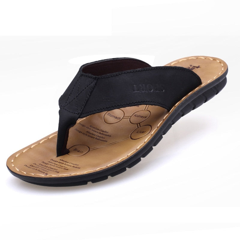 Men Slippers Genuine Leather Slippers Mens Flip Flop Sandals Men Shoes Male Flip Flops A673