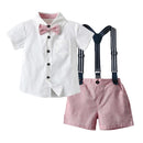 Baby Boy Gentleman Clothes Set Suit For Toddler White Shirt with Bow Tie+Suspender Shorts Formal Newborn Boys Clothes