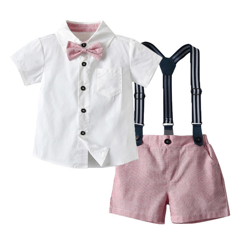 Baby Boy Gentleman Clothes Set Suit For Toddler White Shirt with Bow Tie+Suspender Shorts Formal Newborn Boys Clothes