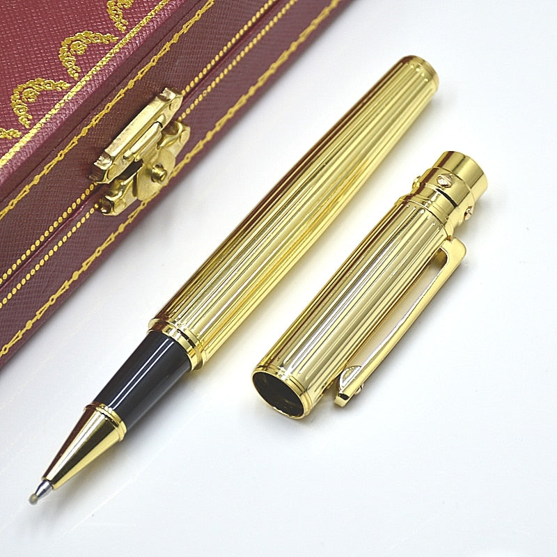 Luxury Santos Series Ct Metal Rollerball Pen High Quality Silver Golden Stripe Office School Stationery Writing Smooth Gel Pens