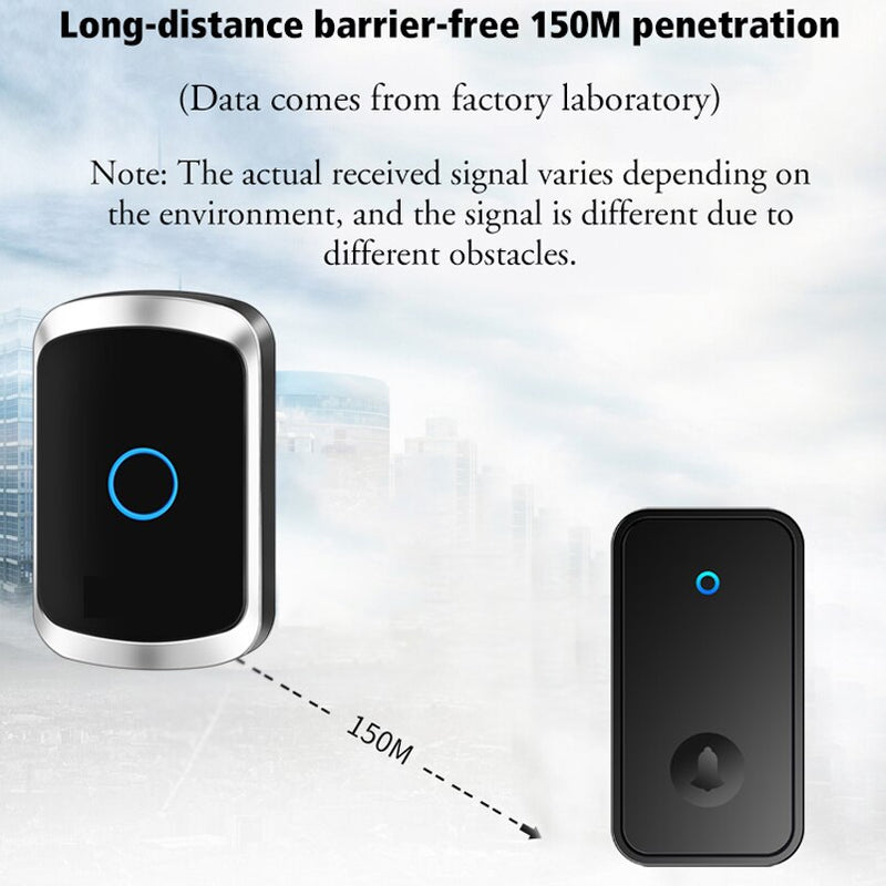 Wireless Doorbell No Battery required Waterproof Self-Powered 433mhz Door bell Sets Home Outdoor Kinetic Ring Chime Doorbell