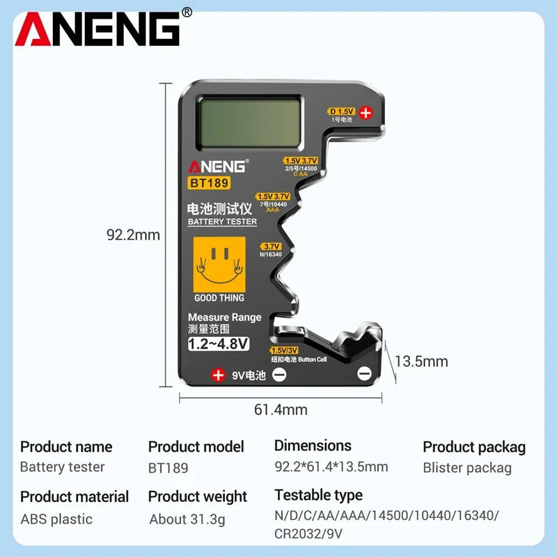 ANENG BT189 Button Cell Battery Tester Power Bank Detectors 9V N D C AA AAA Universal Household LCD Display Battery Tester Tools