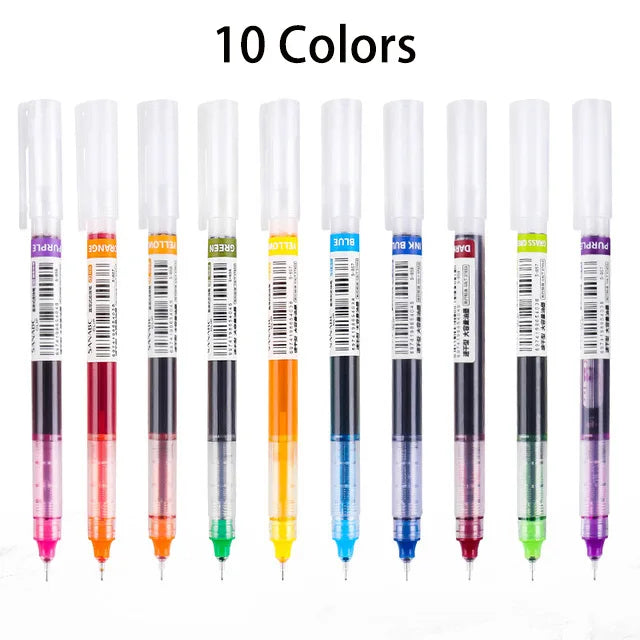 10Pcs/set High Quality Needle Type Gel Pens Straight Liquid Ballpoint Pen Kawaii Stationery School Office Supplies Writing