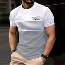 Fashionable striped printed short-sleeved T-shirt Spring/Summer casual collar crew T-shirt Soft and breathable T-shirt for