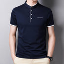 New Men's Casual and Fashionable Solid Color Short Sleeved Stand Up Collar T-shirt Summer Versatile and Comfortable Top