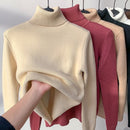 Turtleneck Sweater Women Elegant Thicken Velvet Lined Warm Sueter Knitted Pullover Slim Tops Jersey Knitwear Jumper New