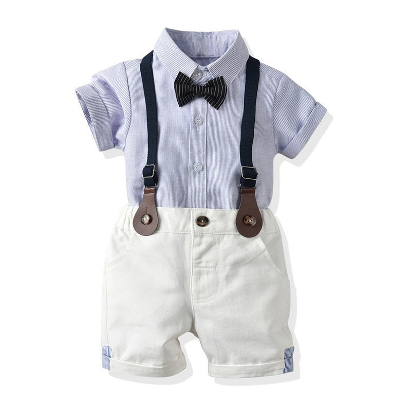 Baby Boy Gentleman Clothes Set Suit For Toddler White Shirt with Bow Tie+Suspender Shorts Formal Newborn Boys Clothes