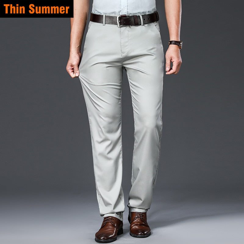 New Men's Bamboo Fiber Casual Pants Classic Style Business Fashion Khaki Stretch Cotton Trousers Male Brand Clothes