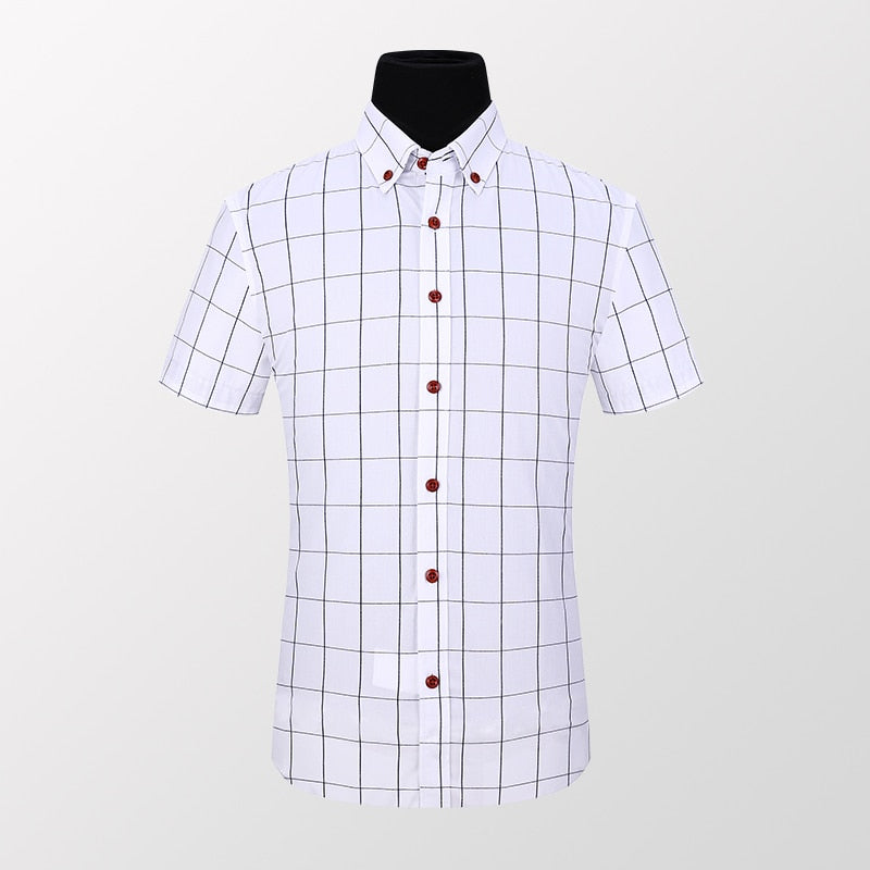 BROWON Men's Shirts Short Sleeve Plaid Shirt Slim Casual Button Up Shirt Dress Shirts Men Cotton Big Size Men Clothing