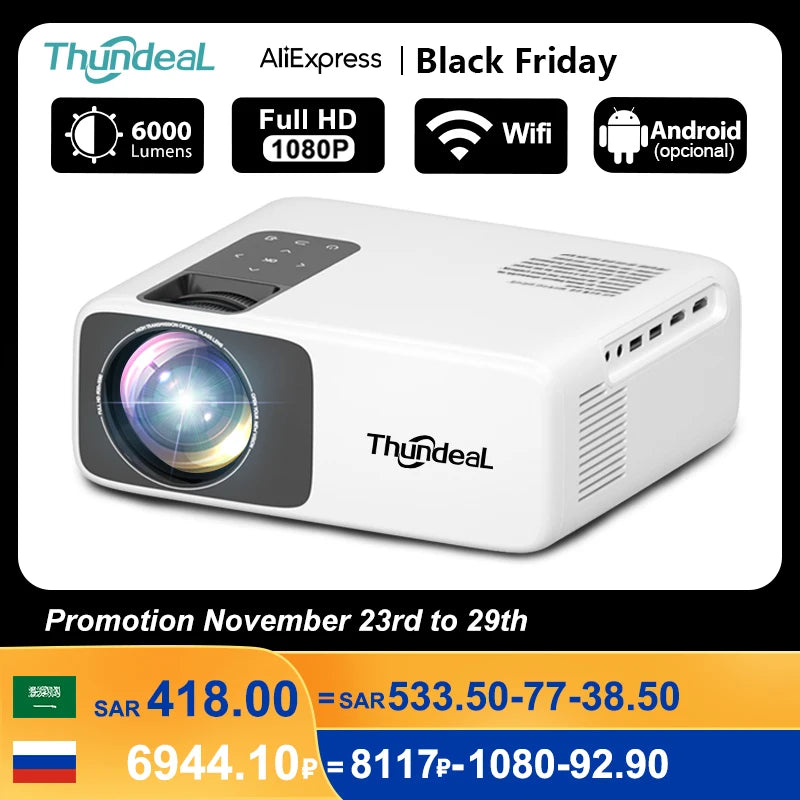 ThundeaL TD93Pro Projector Full HD 1080P Portable 2K 4K Video WiFi Projector TD93 Pro Home Theater Cinema 3D Smart Phone Beamer