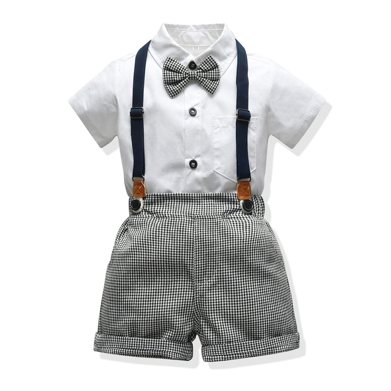 Baby Boy Gentleman Clothes Set Suit For Toddler White Shirt with Bow Tie+Suspender Shorts Formal Newborn Boys Clothes