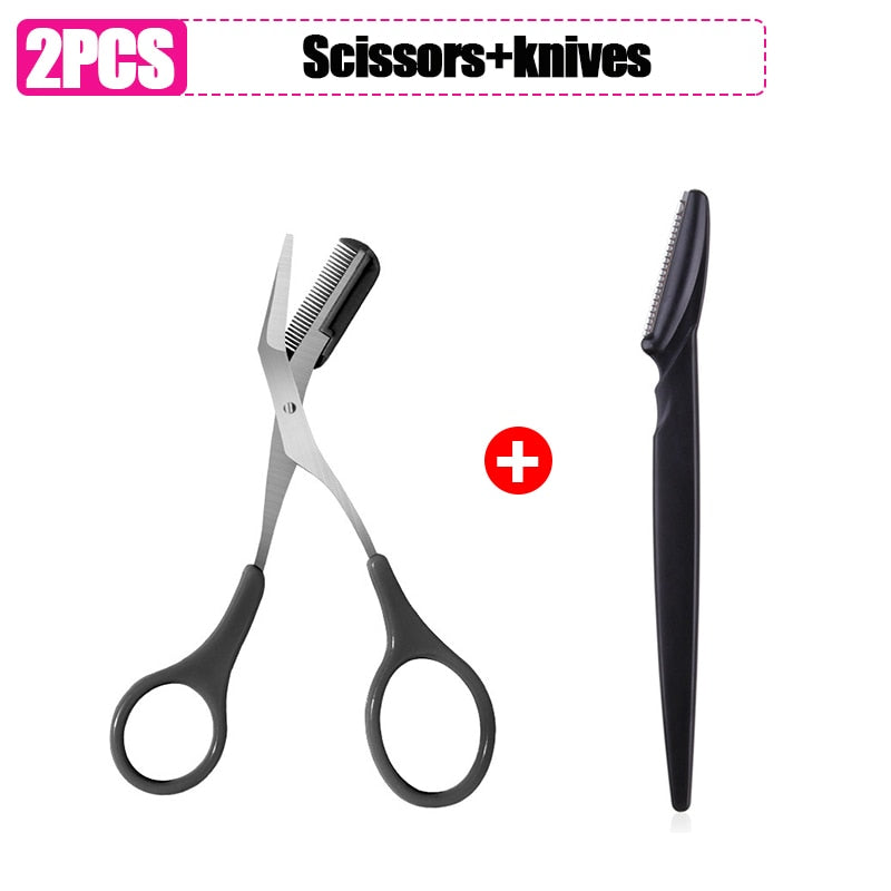 Eyebrow Shaving Knife Eyebrow Scissors with Comb Stainless Steel Plastic Razor Facial Hair Removal Razor Razor Make-up Tool