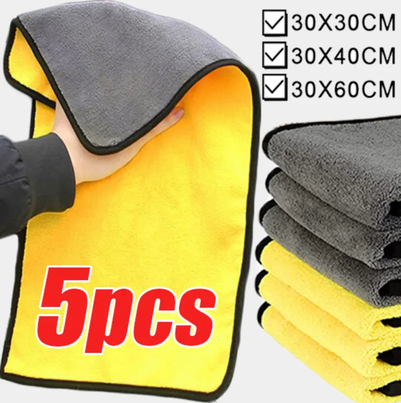 1/3/5pcs Car Microfiber Cleaning Towels Thicken Double Layer Soft Drying Cloth Towel Car Washing Clean Rags 30/40/60cm