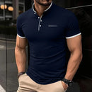 New Men's Casual and Fashionable Solid Color Short Sleeved Stand Up Collar T-shirt Summer Versatile and Comfortable Top