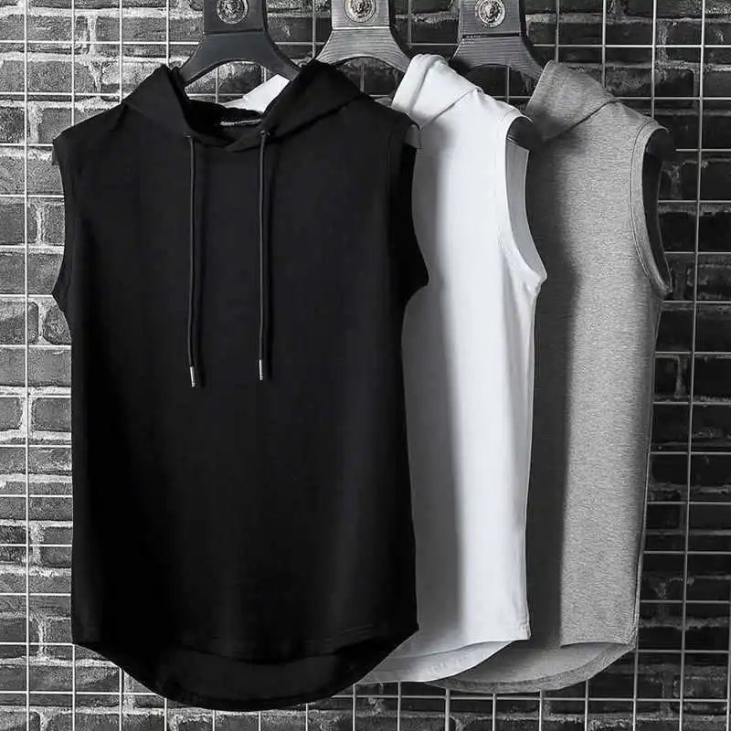 New Men's Tank Tops Vest Sleeveless Tees For Male Hooded Man Vests Tops Hip Hop Men Tank Top T shirt