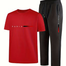 Men's Casual Sports Two-Piece Set Short Sleeve Top Straight Leg Pants with Paris Print, Fashionable And Trendy, Ideal for Summer, Parties, Casual Outings, And Everyday Wear, Everyday Wear|Short Sleeve Top|Print Trousers