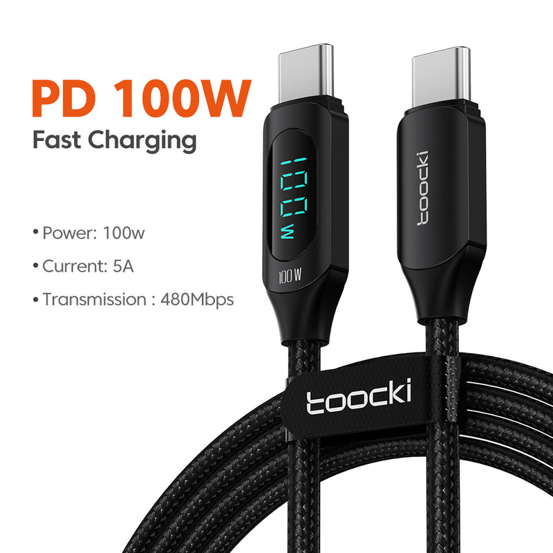 1. Bold, Toocki 100W USB-C to USB-C Fast Charging Cable with Digital Display, Durable Braided Cable for Xiaomi, POCO F3, Realme, MacBook, iPad - Blue and Black, Versatile Connectivity|Braided Texture|Flexible Cable Constructi