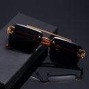 Luxury Leopard Pattern Frameless Glasses for Men and Women, Black Mirrored PC Lenses, Metal Hinge, Wood Grain Support, Fashionable Hiking Eyewear for Travel and Parties