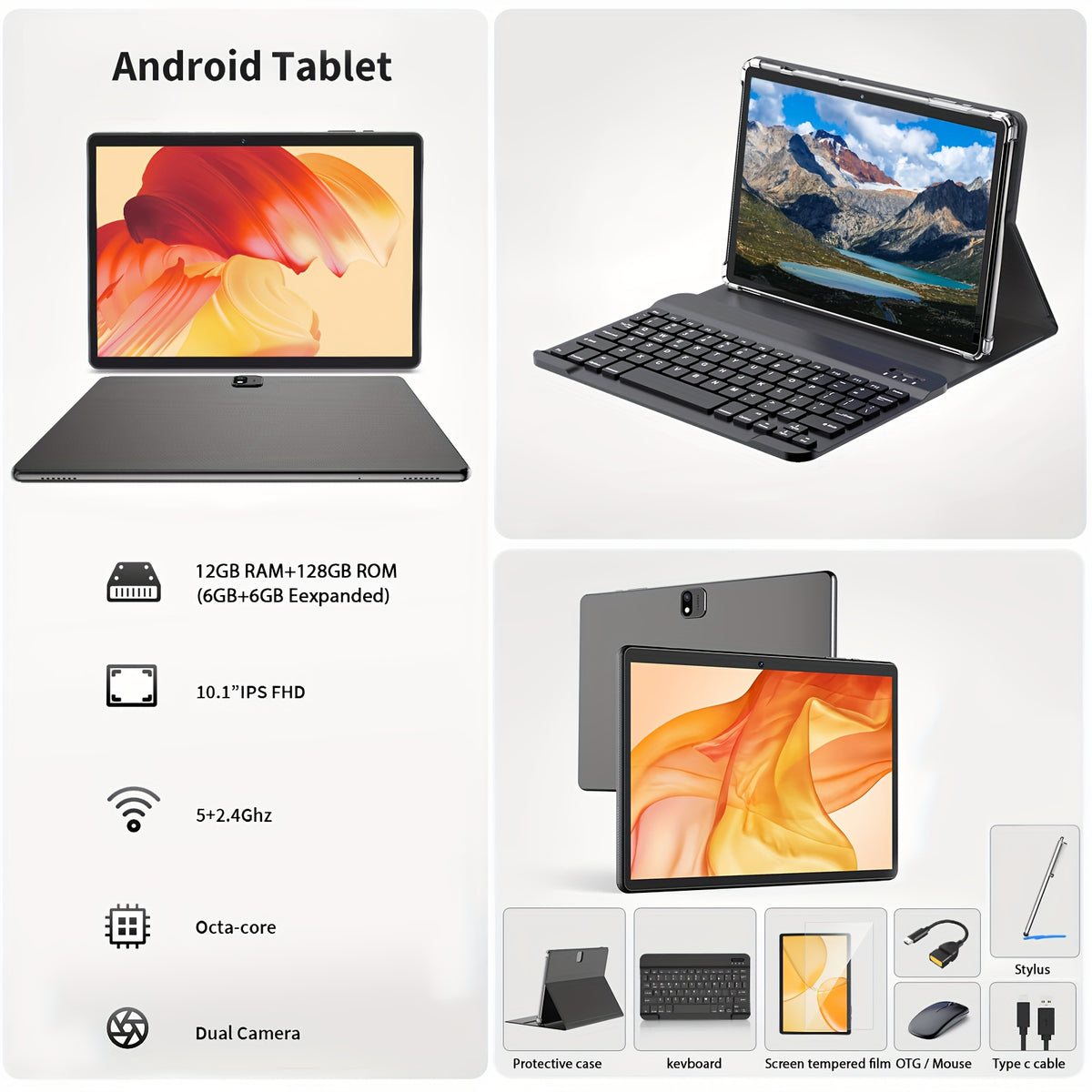 Relndoo Android Tablet with Keyboard, Android 14 Tablet