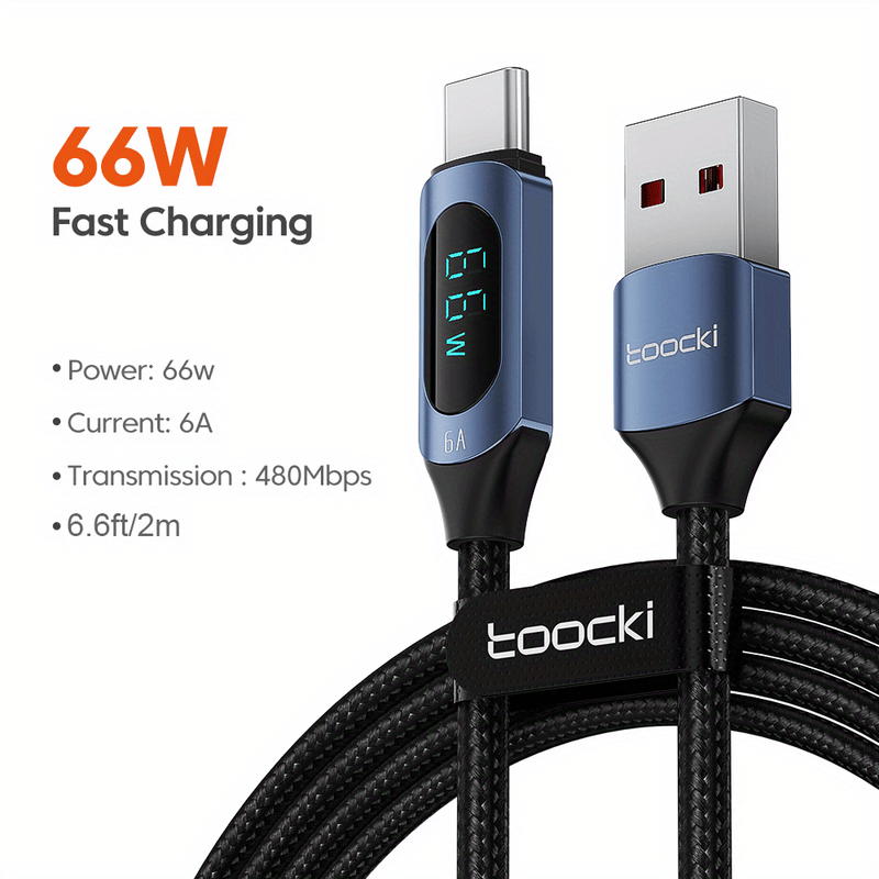 1. Bold, Toocki 100W USB-C to USB-C Fast Charging Cable with Digital Display, Durable Braided Cable for Xiaomi, POCO F3, Realme, MacBook, iPad - Blue and Black, Versatile Connectivity|Braided Texture|Flexible Cable Constructi