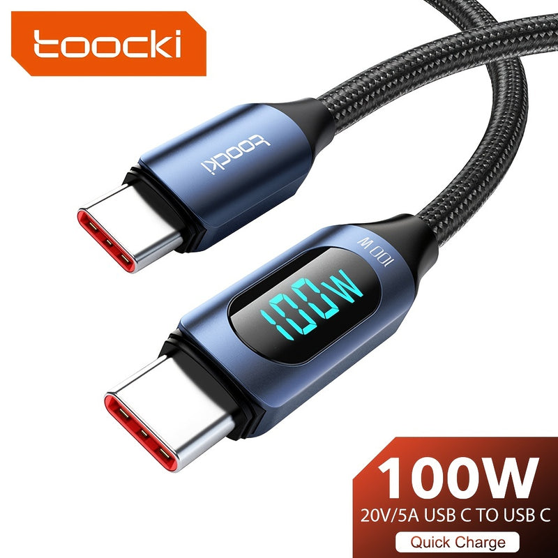 1. Bold, Toocki 100W USB-C to USB-C Fast Charging Cable with Digital Display, Durable Braided Cable for Xiaomi, POCO F3, Realme, MacBook, iPad - Blue and Black, Versatile Connectivity|Braided Texture|Flexible Cable Constructi