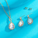 Austrian Crystals Teardrop Pendant Necklace Earrings for Women 14K Gold Plated Hypoallergenic Jewelry Set