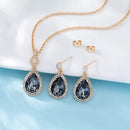 Austrian Crystals Teardrop Pendant Necklace Earrings for Women 14K Gold Plated Hypoallergenic Jewelry Set