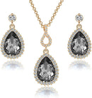 Austrian Crystals Teardrop Pendant Necklace Earrings for Women 14K Gold Plated Hypoallergenic Jewelry Set