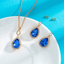 Austrian Crystals Teardrop Pendant Necklace Earrings for Women 14K Gold Plated Hypoallergenic Jewelry Set