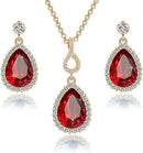 Austrian Crystals Teardrop Pendant Necklace Earrings for Women 14K Gold Plated Hypoallergenic Jewelry Set