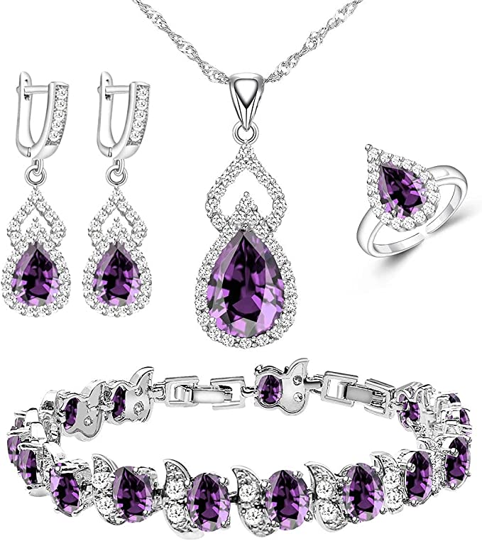 LMXXVJ Women Jewelry Set Platinum Plated Necklace Open Ring Earrings Bracelet Set