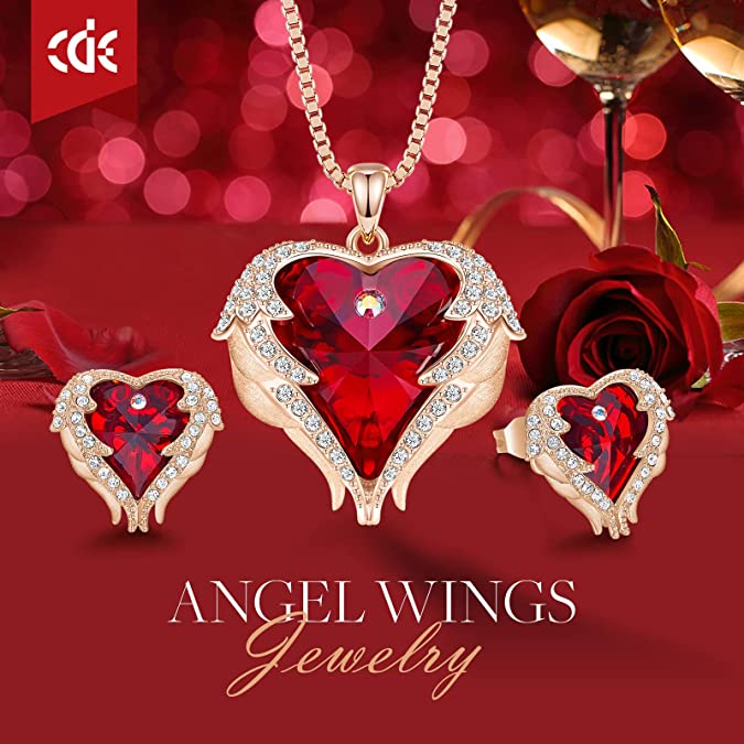 CDE Angel Wing Love Heart Necklaces and Earrings Silver Tone/Gold Tone Jewelry Sets