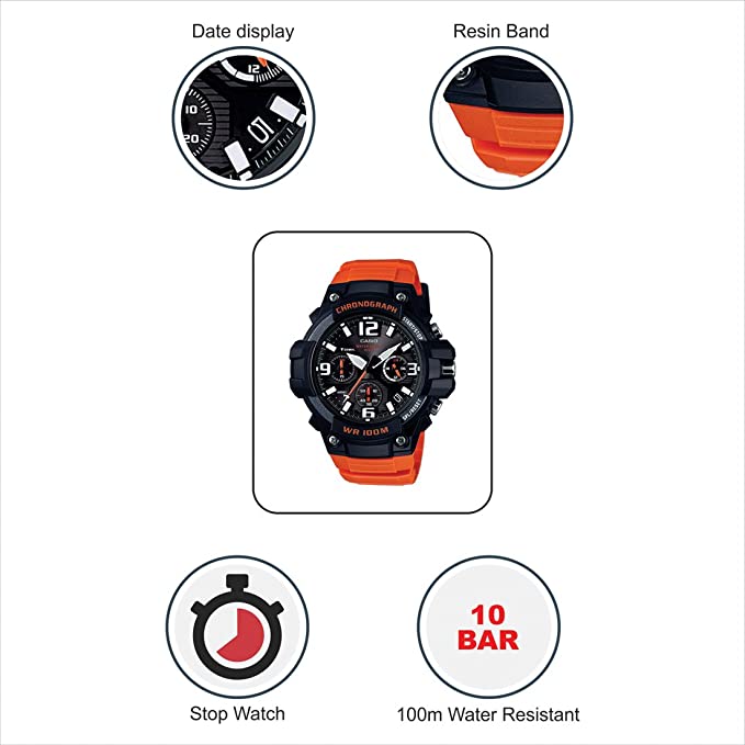 Casio Men's 'Heavy Duty Chronograph' Quartz Stainless Steel and Resin Casual Watch, Color:Orange