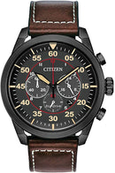 Citizen Eco-Drive Avion Chronograph Men's Watch, Stainless Steel with Leather strap, Weekender, Brown (Model: CA4215-47E)