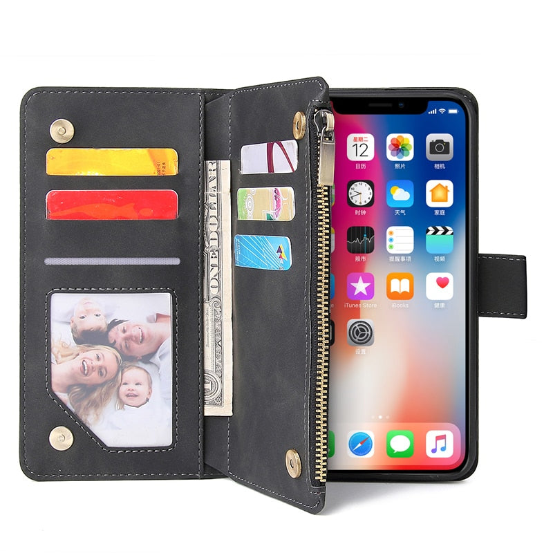 Zipper Wallet Leather Phone Case For iPhone 13 12 11 Pro Max 13 Mini SE X XR XS Max 6 6s 7 8 Plus Flip Magnetic Book Case