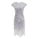 Vintage 1920s Flapper Great Gatsby Dress O-Neck Cap Sleeve Sequin Fringe Party Midi Dress Vestidos Verano Summer Dress