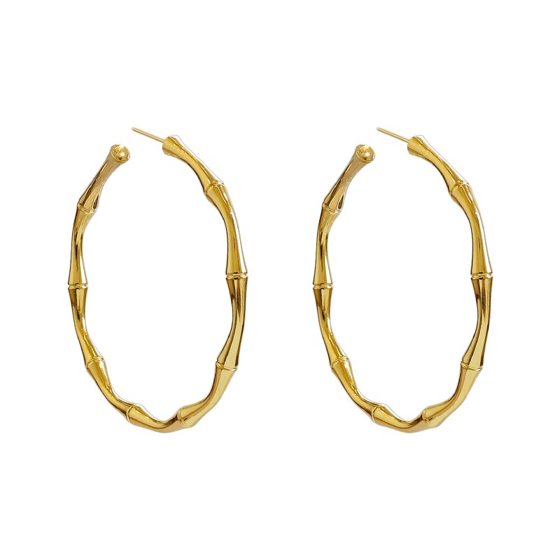 Design Sense Metal Golden Bamboo Shape Big Hoop Earrings For Woman Fashion Korean Jewelry Wedding Party Unusual Earring