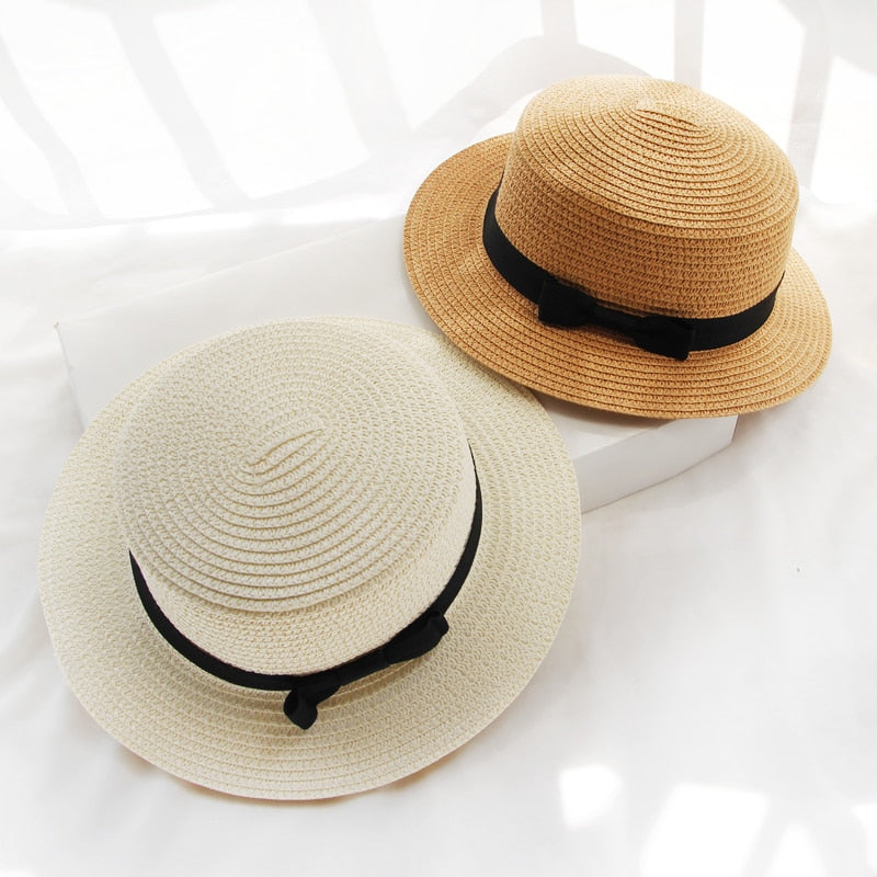 Simple hat ladies casual panama hat ladies brand ladies flat brim bowknot straw hat girl sun hat  cap