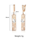 New Vintage Cut Out Flower Square Drop Earrings Natural Cubic Zircon Stone for Women 585 Rose White Gold Color Stud Earring