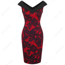 Women Floral Elegant V Neck Sheath Fitted Casual Work Party Sexy Sleeveless Pencil Dress EB425