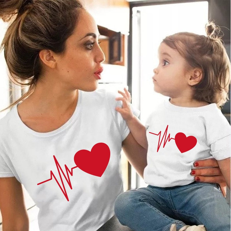 Love mommy and me clothes heartbeat tshirt baby girl clothes family look matching clothes mother and daughter matching outfits