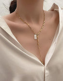 Titanium With 18K Gold Long Chains Real Pearl Necklace Women Stainless Steel  Jewelry Designer T Show Runway Gown Rare INS Japan