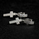Silver Color Cross Stud Earrings with Bling Zircon Stone for Man Women Hip Hop Fashion Jewelry