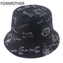 FOXMOTHER New Panama Black White Letter Mathematics Function Print Fisherman Fishing Caps Bucket Hats Gorros