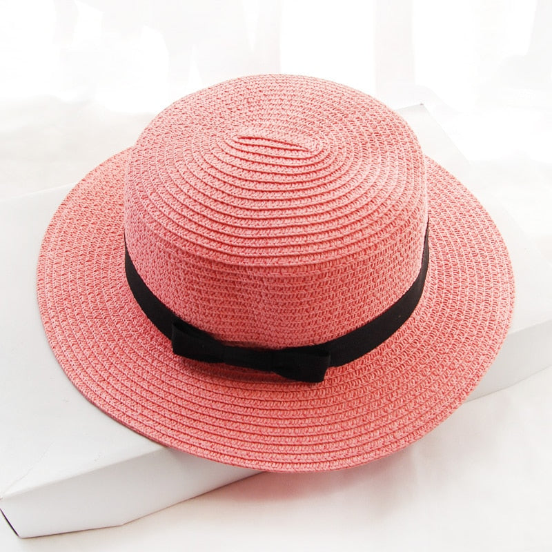 Simple hat ladies casual panama hat ladies brand ladies flat brim bowknot straw hat girl sun hat  cap