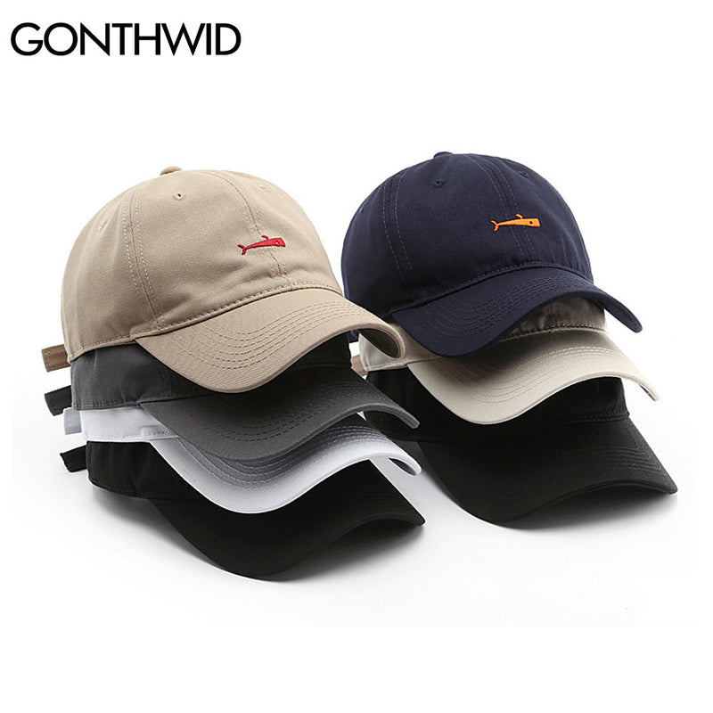 GONTHWID Embroidered Fish Adjustable Baseball Caps Casual Solid Color