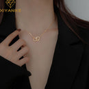 XIYANIKE Silver Color  New Love Double Heart-shaped Connected Hollow Pendant Necklace Light Luxury Female Clavicle Chain